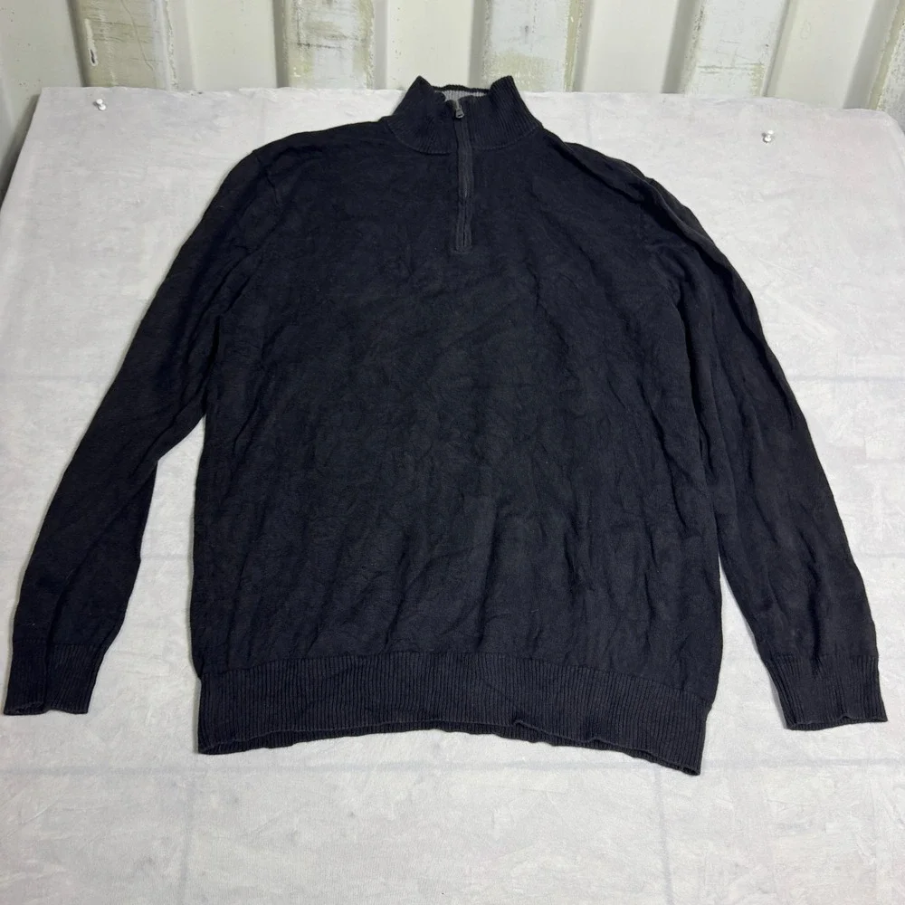 Old Navy Mens 1/4‎ Zip Pullover Sweater Black Knitted Ribbed Cuff Long Sleeve XL